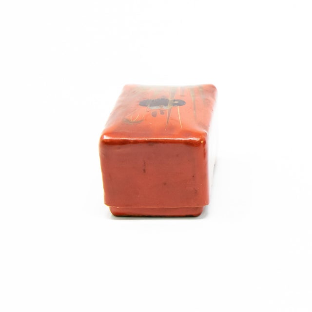 Red Paper Mache Flower Motif Pillbox For Sale - Image 8 of 12