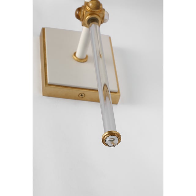 Julie Neill for Visual Comfort Signature Lucia 21" Cordless Sconce in Matte White and Crystal with Linen Shade For Sale - Image 11 of 14