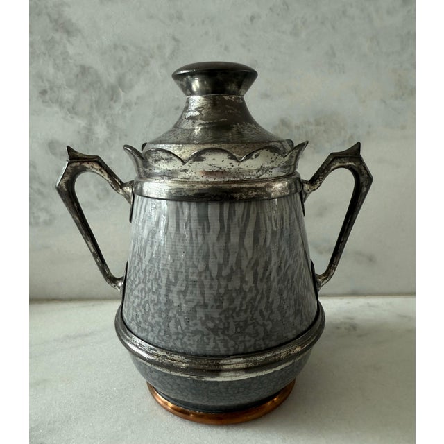 Antique Victorian gray graniteware and pewter sugar bowl circa 1800s. Unmarked, but likely made by Manning Bowman. The...