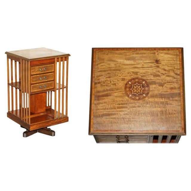 Victorian Walnut Revolving Bookcase with Drawers, 1880s For Sale - Image 14 of 14
