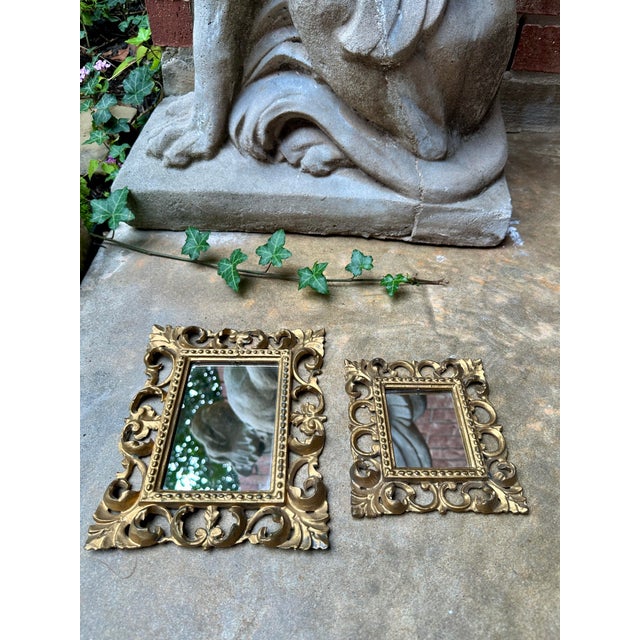 Pair of Vintage Italian Gold Rococo Wall Mirrors – Ornate Molded Frames- Made in Italy For Sale In Houston - Image 6 of 9