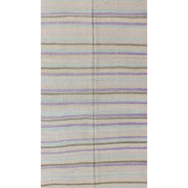 Vintage Turkish Kilim With Stripes in Pastel Purple, Cream, Green and Taupe For Sale - Image 11 of 12