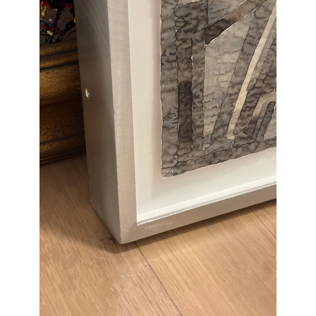 Gray Vintage Midcentury Modern Monochromatic Abstract Geometric Painting, Framed, Manner of Victor Vasarely For Sale - Image 8 of 13