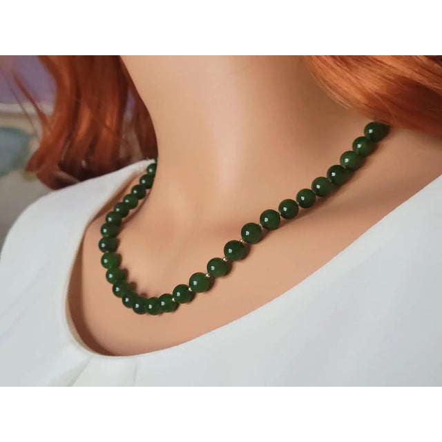 Metal Nephrite Jade Necklace With Jade Clasp For Sale - Image 7 of 7