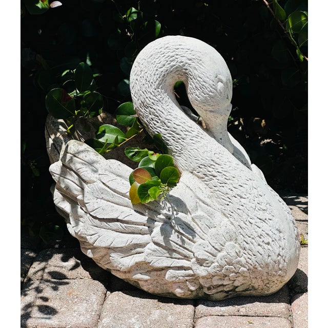 Rustic European Vintage Reconstituted Large Stone Swan Planter For Sale - Image 3 of 11