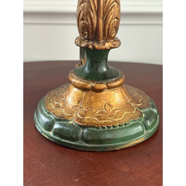 Italian Florentine Style Green and Gold Candle Holders--a Pair For Sale - Image 11 of 13