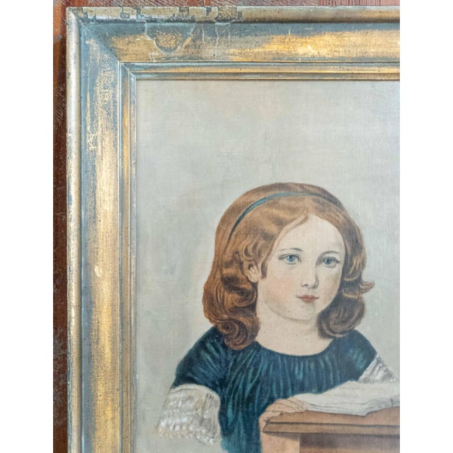 American 19th Century American Folk Art Portrait Painting of a Girl With a Book, Boston For Sale - Image 3 of 16