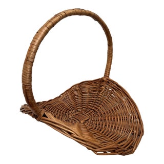 Rustic European Woven Wicker Handle Large Gathering Basket For Sale