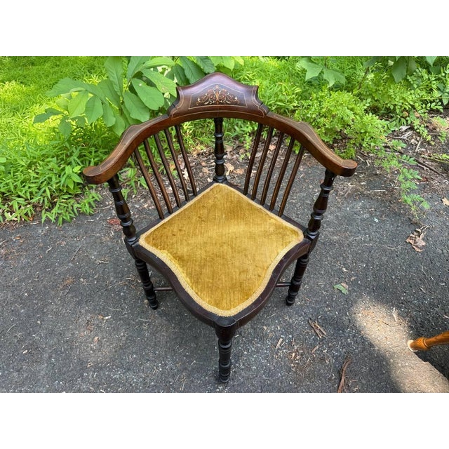 Early 20th Century Antique Edwardian Style Marquetry Mahogany Corner Chair For Sale - Image 5 of 14