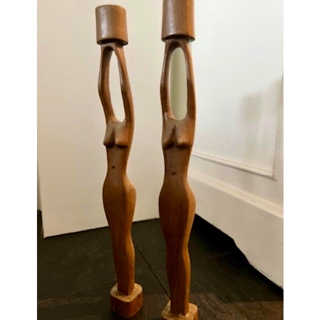 Mid-Century Modern Sculptural Wooden Female Candleholders, 1970s, Set of 2 For Sale - Image 4 of 9