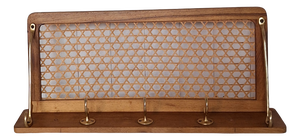 Vintage Wall-Mounted Coat Rack with Walnut Frame, Wicker Shelf and Brass-Colored Metal Struts and Hooks, 1960s