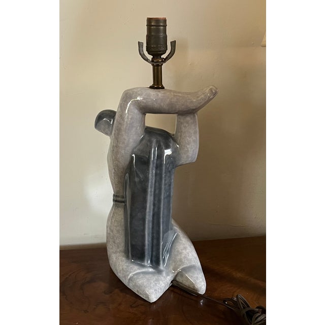Cubist Sculptural 1940's Heifetz Pottery Figural Atlas Table Lamp With Period Fiberglass Lampshade For Sale - Image 10 of 13