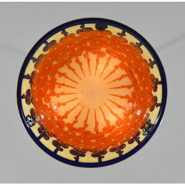 French Art Deco Pendant Light by Le Verre Francais Schneider - 1925 Cameo Chandelier France For Sale - Image 9 of 13