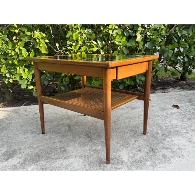 Mid 20th Century Vintage American of Martinsville Mid-Century Walnut End Table With Cane Shelf, MCM For Sale - Image 5 of 12