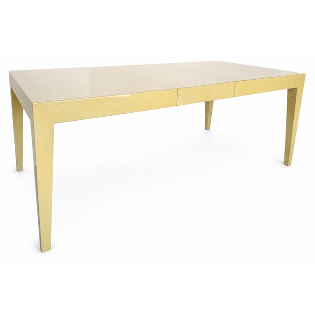 Vintage lacquered goatskin extendable dining table designed by Sally Sirkin Lewis for the luxury furnishings brand J....