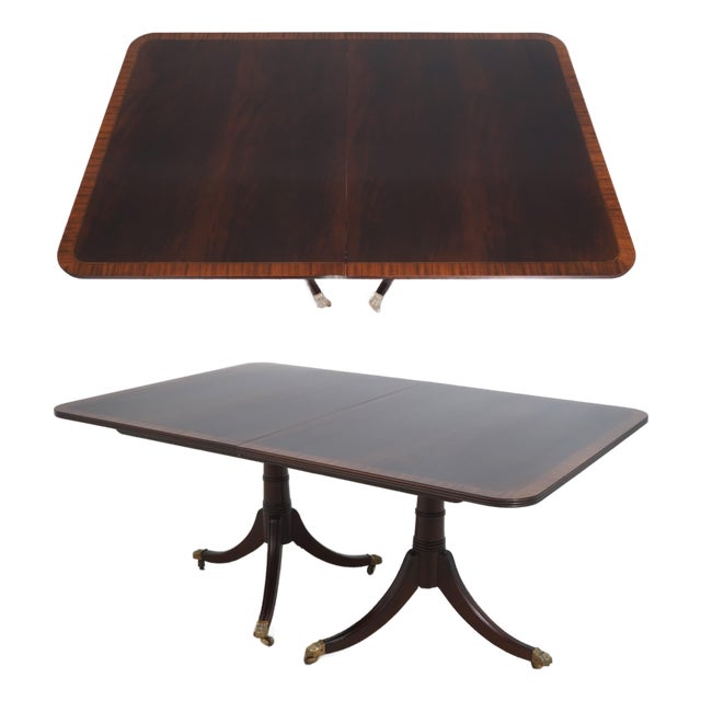 Stickley Regency Style Mahogany Double Pedestal Dining Table For Sale