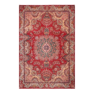 Shabby Chic Tabriz Red/Green Wool Rug - 9'6'' X 13'3'' For Sale