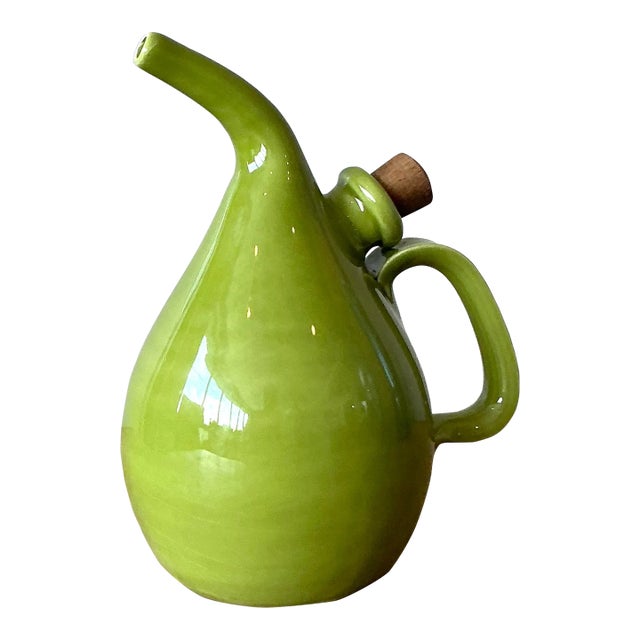 Vintage Italian Glazed Ceramic Olive Oil Pitcher For Sale