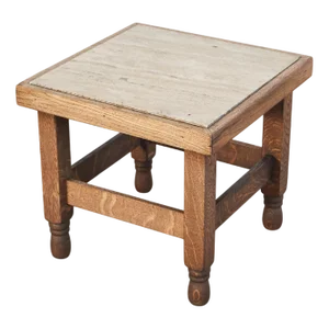 Art Deco Side Table in Oak and Travertine, 1930s