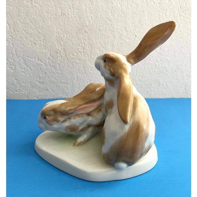 Mid-Century Modern Vintage Herend Hungary White & Brown Easter Bunny Porcelain Figurine For Sale - Image 3 of 5