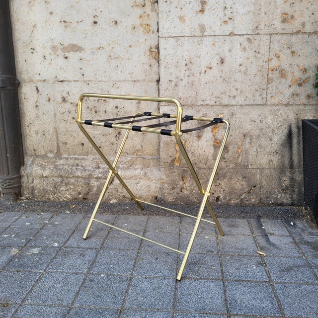 Mid-Century Modern Folding Hotel Luggage Rack in Gold-Plated Steel and Textile, France, 1990s For Sale - Image 3 of 18