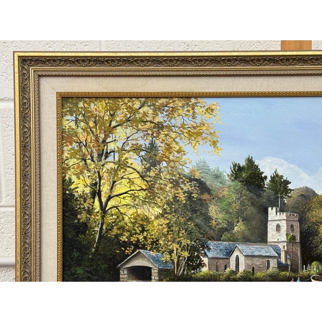 Painting of Church in Cornwall on the English South Coast with Figures & Boats 1985 Circa For Sale - Image 16 of 16