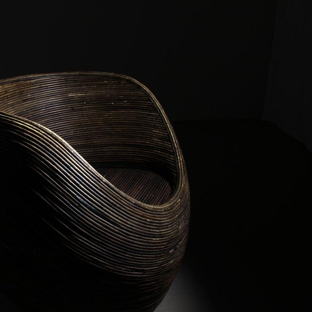 Wood Pot Chair in Pencil Reed Bamboo, Italy, 1970s For Sale - Image 7 of 9