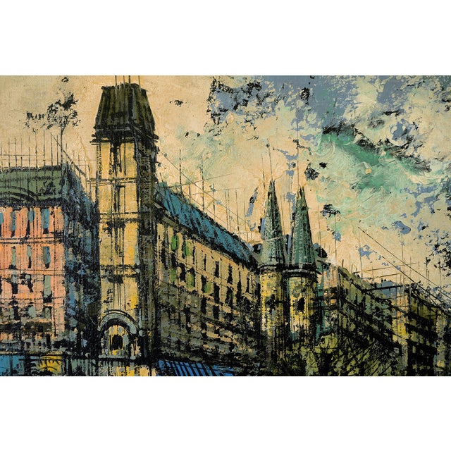 Mid-Century Modern Large Mid Century Brutalist Style Paris Bridge Scene Painting For Sale - Image 3 of 12