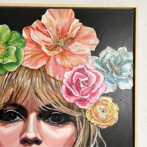 Textile Yvonne Beeris, Brigitte Bardot Fleur Nocturne, Acrylic on Canvas, Framed For Sale - Image 7 of 10