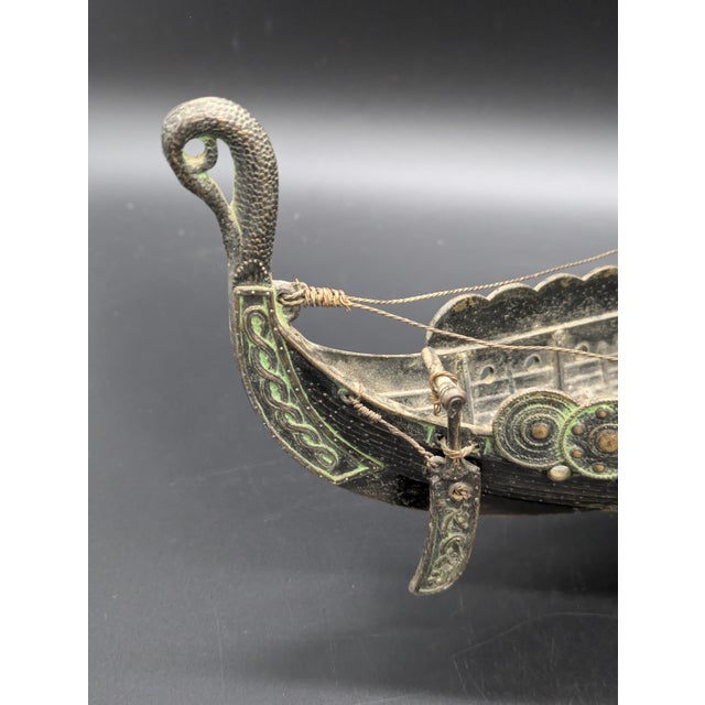 Vintage Bronze & Brass Viking Ship Sculpture on Stand For Sale - Image 9 of 11