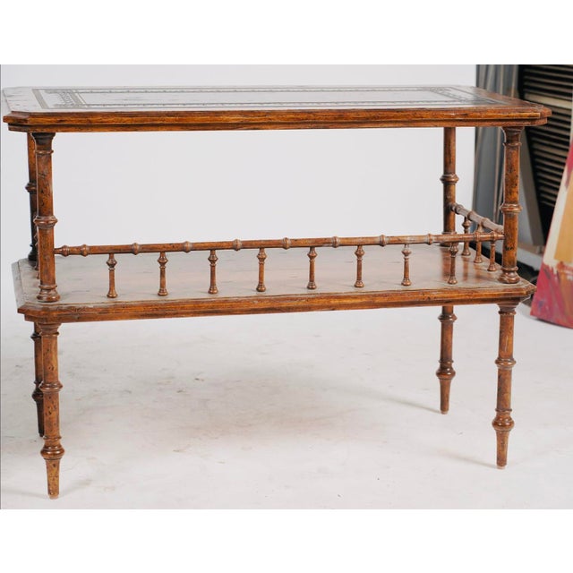 The Rothschild Collection Pair of Late 20th Century Judson Rothschild Aesthetic Movement Faux Bamboo Leather Top End Tables for the Rothschild Collection For Sale - Image 4 of 7