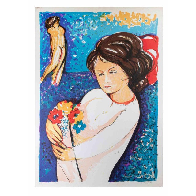 Girl is a lithograph print realized by Antonio Masini in the 1970s. Hand-signed in pencil on the lower right. Artist's...