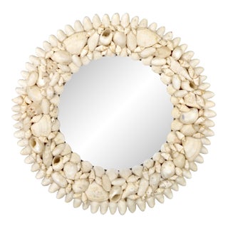 Vintage Shell Encrusted Round Mirror For Sale