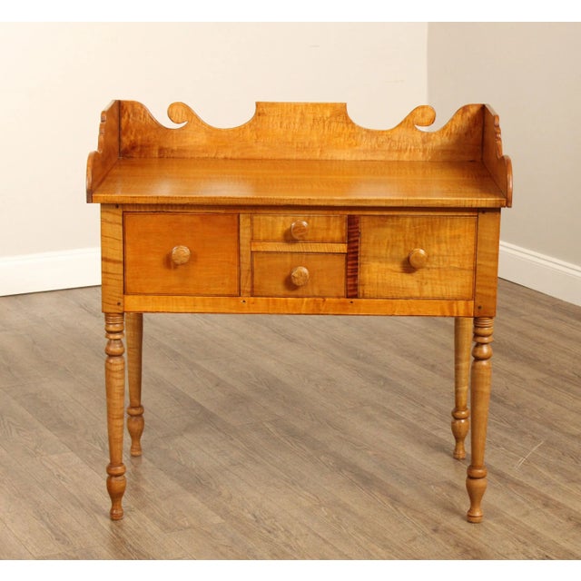 Brown J. Courtney Custom Crafted Tiger Maple Sheraton Style Server For Sale - Image 8 of 12