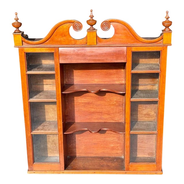 Antique Jacobean Revival Hutch Top Cabinet-Mahogany-1920s Glass Display-Cottage For Sale