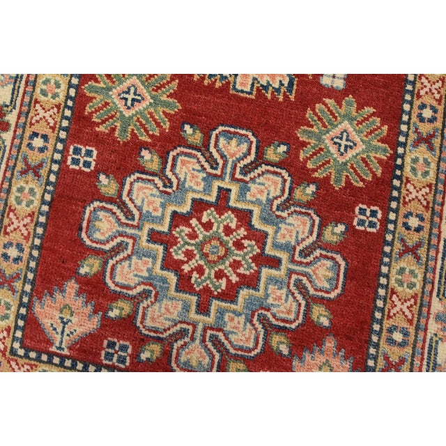 Kazak Runner 2’8” X 6’2” Red Wool Tribal Hand-Knotted Oriental Rug For Sale - Image 4 of 10
