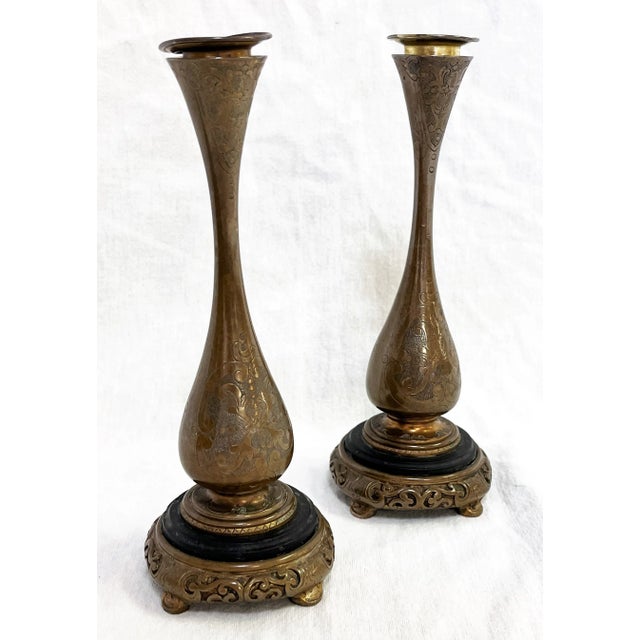 Antique French Embossed Bronze Candle Holders- a Pair For Sale - Image 12 of 13