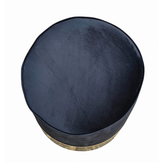 1970s Brass and Blue Velvet Cylindrical Stool in the style of Luigi Caccia Dominioni, Italy, 1970s For Sale - Image 5 of 7