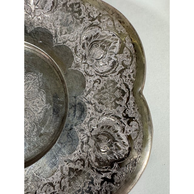 Vintage Persian Isfahan 84 Silver Hand-Chased Floral Footed Dish For Sale - Image 4 of 9