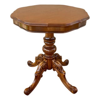 Spanish Carved Wood Pedestal Side Table, Mid-20th Century For Sale