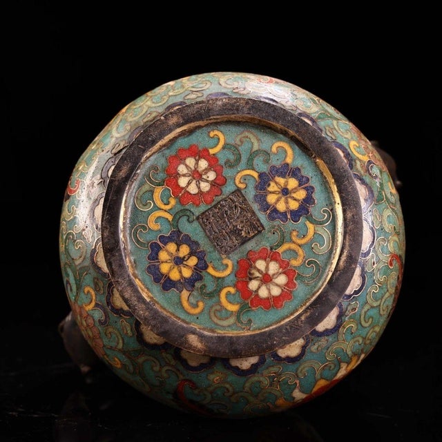 Blue Vintage Chinese Cloisonné Incense Burner With Twin Handles For Sale - Image 8 of 8