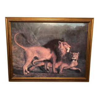 Vintage Lion & Lioness Framed Safari Art For Sale