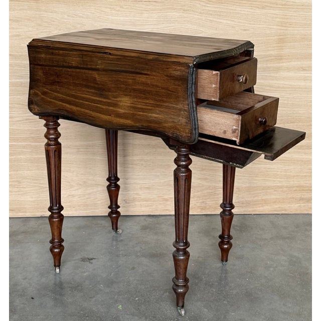 Victorian Wood Drop Leaf Side Table With Turned Legs and Wheels For Sale In Miami - Image 6 of 18