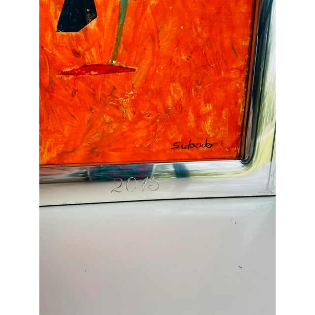 Contemplative abstract drawing with field color Orange using French oil pastels on paperboard. 5x7 image size, sterling...