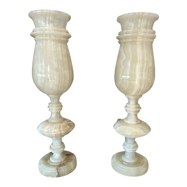 1950s Italian Carved Onyx Lamps - a Pair For Sale