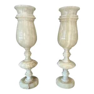 1950s Italian Carved Onyx Lamps - a Pair