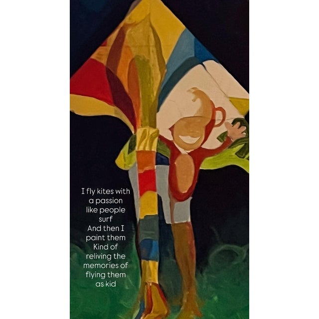 Blue Picassoesque Kite Abstract Expressionism Acrylic Painting by Shabs Beigh For Sale - Image 8 of 8