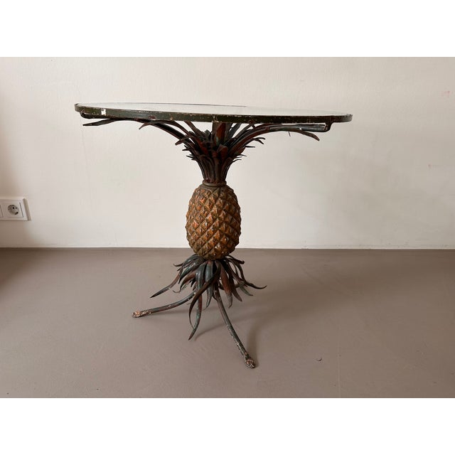 Polychrome Iron Pineapple Coffee Table with Glass Top, 1900 For Sale - Image 8 of 18