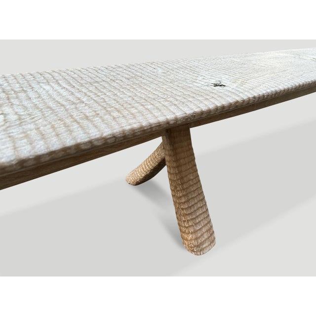 Off-white Andrianna Shamaris Monumental Hand Carved Long Teak Wood Bench For Sale - Image 8 of 18