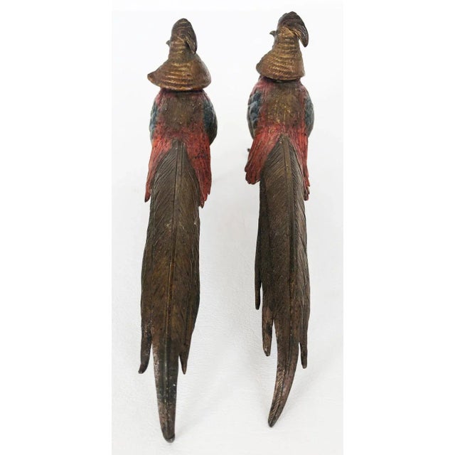 Early 20th Century Antique Vienna Cold-Painted Bronze Pheasants - A Pair For Sale - Image 5 of 8